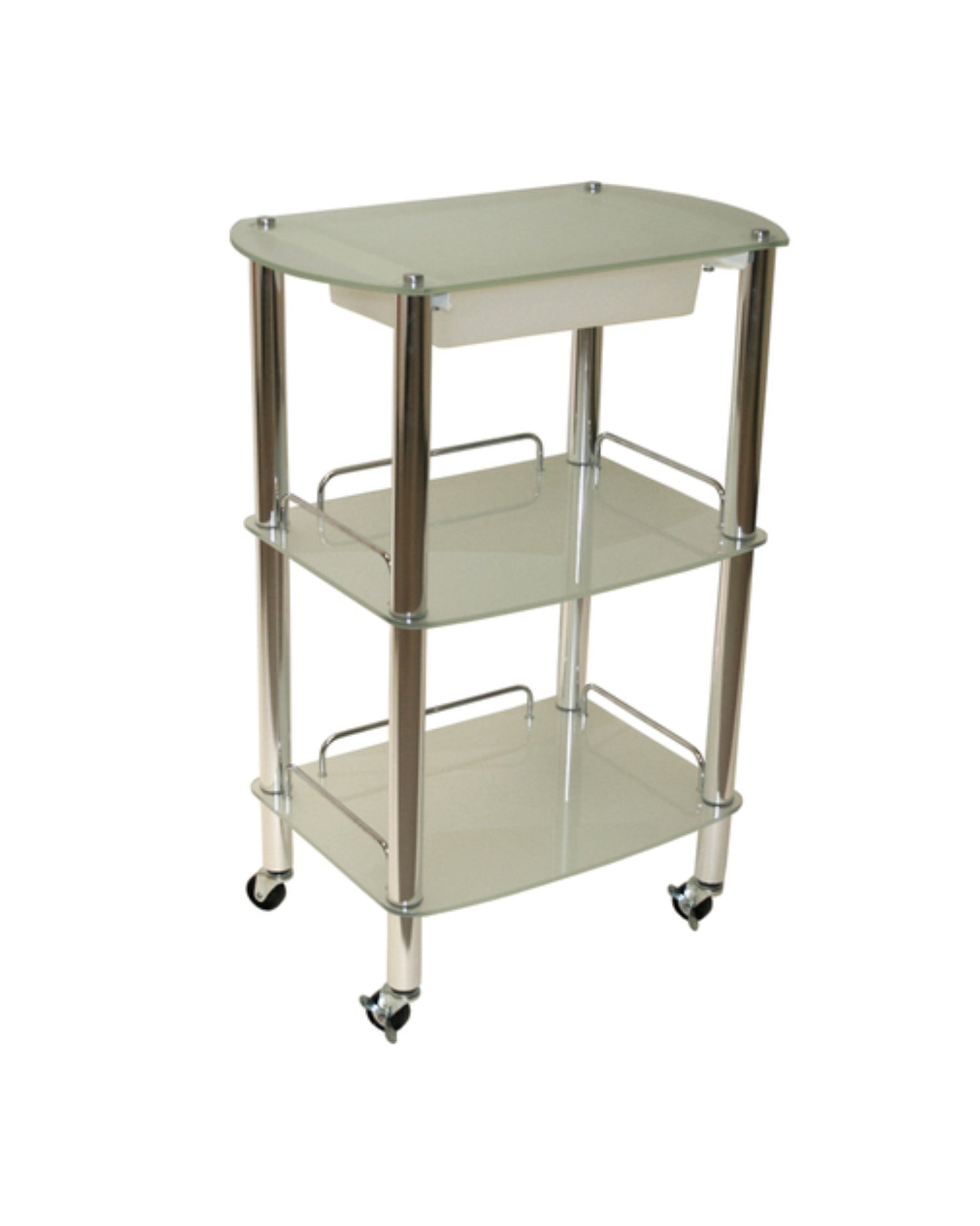 Glass Trolley with Slide-Out Drawer